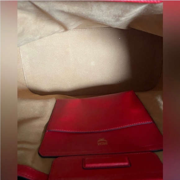 EUC MCM Studded Claudia Red Coated Canvas and Leather Tote - Picture 2 of 10